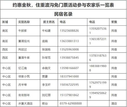 约惠金秋 住重渡沟免门票